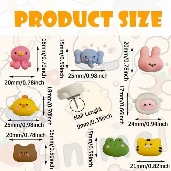 30 Pcs Animal Push Pins Decorative Push Pins Cute Thumbtack Animal Drawing Pins Push Pins for Cork Board for Octopus, Elephant, Frog, Sheep, Bear, Tiger, Chick, Rabbit {2}