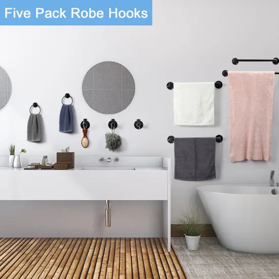 13-Piece Black Metal Wall-Mounted Bathroom Hardware Set - Industrial Towel Racks, Toilet Paper Holders, Hooks & Rings, No-Tool Assembly, Safe Design for Bathroom/Kitchen Storage {5}