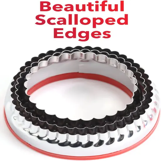 3Pcs Fluted Round Cookie Cutters 2" 2.6" 3", Heavy Duty Food-Grade Stainless Steel, Biscuit Cutter, Mini Cookie Cutters, Cookie Cutters for Baking, Unique Design with Protective Red Top PVC {3}