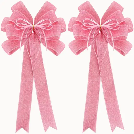 2 Pack Pink Bows 12x20inch Large Burlap Wreath Bow with Glitter String for Home Front Door Decor,Easter Bow {1}