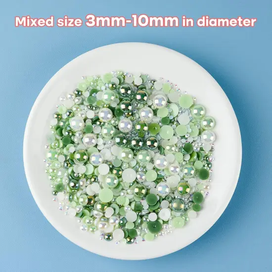 50g Mix Flatback Rhinestones Half Pearls for Crafts Mixed Size 3mm-10mm Flat Back Rhinestones for Crafts Flatback Pearls for DIY Tumblers Mugs Nail Art Shoes Clothes (Fresh Green Series) {3}