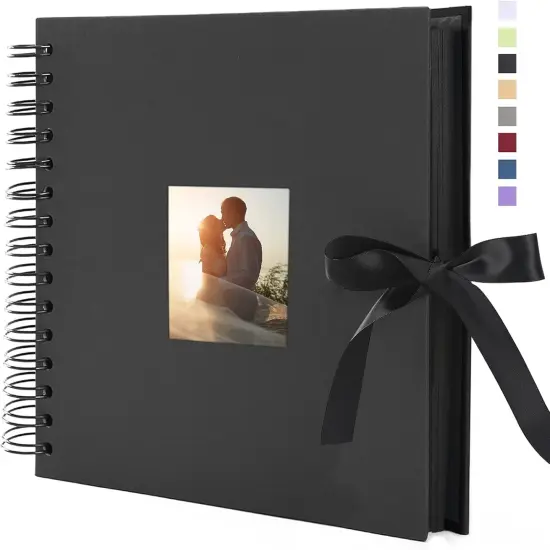 Scrapbook Photo Album with Corner Stickers DIY with Cover Photo Pocket 80 Pages Silk Ribbon Hardcover Album for Guest Book Wedding Baby Shower Christmas Black {2}