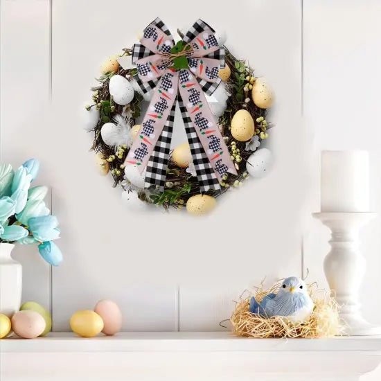 Large Easter Bow for Wreath,Black Pink Easter Tree Topper,Easter Bows for Wreaths,Outdoor Easter Wreath,Easter Bunny Tree Topper {4}