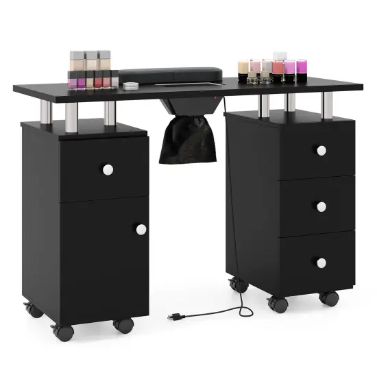 Manicure Table with Dust Collector, Storage and Wrist Rest Cushion Black {4}