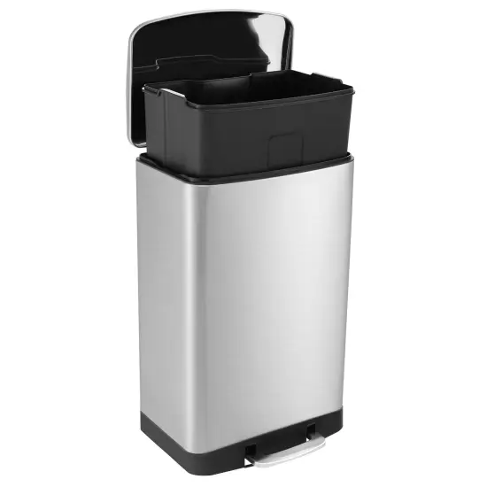Silver Stainless Steel Soft-Close Trash Can with Pedal & Lid Lock {4}