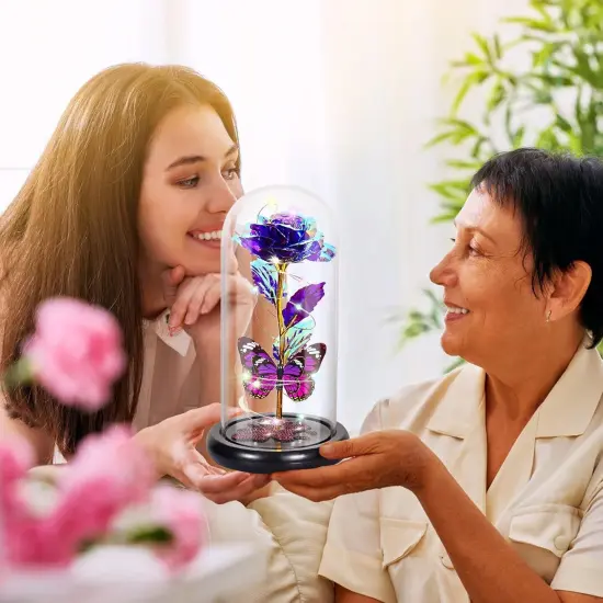 Mothers Day Flower Mom Gifts from Daughter Purple Rose Eternal Flower Light Up Rose in Glass Dome with Butterfly Birthday Gifts for Women Thanksgiving Anniversary Grandma Girlfriend Wife Gift for Her {5}
