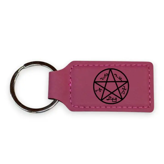 Keychain - Rectangle - Demon Trap - Leather Rawhide/Black {2}