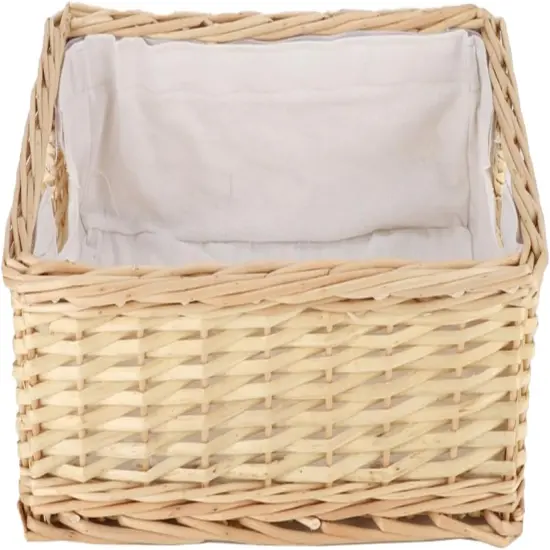 Rectangular Spring Wicker Storage Basket Woven Rattan Basket with Handle, Baskets for Organizing, Bedroom,Living room,Pantry (Wicker with lining) {1}