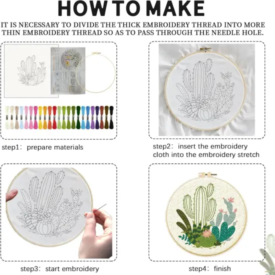 4pcs Cactus Embroidery Kit Embroidery Starter Kits Cactus Cross Stitch Kits {3}