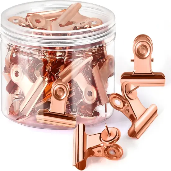 36Pack Push Pins Clips Rose Gold Bulldog Clips with Thumb Tacks Metal Push Pin Clothes Pins for Cork Board Bulletin Board Wall {1}