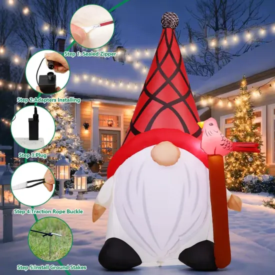 5 FT Tall Christmas Inflatables Outdoor Decorations Blow Up Xmas Little Red Bird and Gnomes with Built-in LEDs for Christmas Indoor Outdoor Yard Lawn Garden Decorations {4}