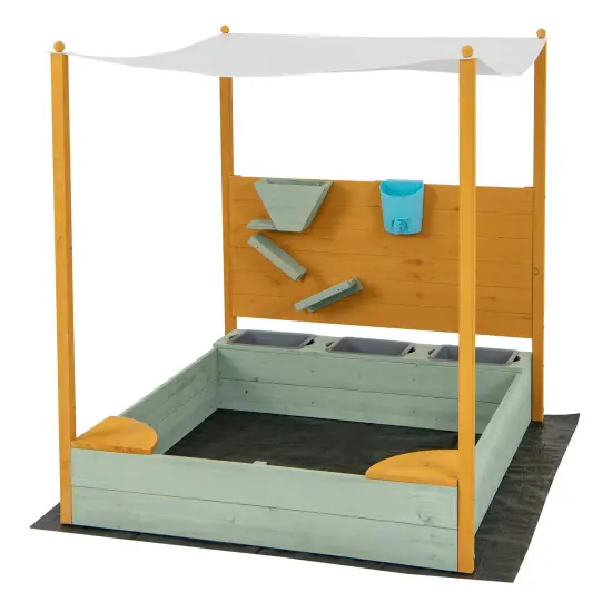 Wooden Sandbox with Sand Wall & Canopy for Kids 47x42 {1}