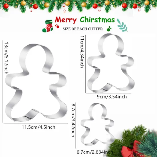 3PCS Gingerbread Man Cookie Cutters, 5.12" 4.34" 3.42" Large Christmas Cookie Cutters -Stainless Steel Holiday Cookie Cutters Shapes for Baking Gift {2}