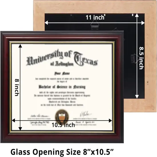 8.5x11 Certificate Diploma Frame ,Solid Wood & UV Protection Acrylic,Cherry Finish with Gold Trim {3}