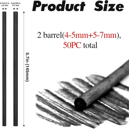 50 Pcs Charcoal Pencils,Vine Charcoal,Black Artist Vine Charcoal Willow Charcoal Sticks The Art of Drawing and Painting for Artists, Beginners, and Students(4-5mm,5-7mm) {2}
