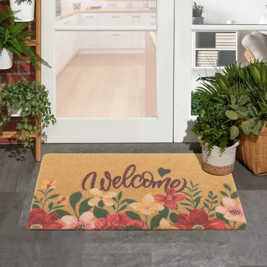 Artificial Coir Doormat with Non-Slip Backing for Indoor and Outdoor 17 x 30 inch Front Door Welcome Mat Spring Summer Seasonal Doormat,Welcome Flowers {3}