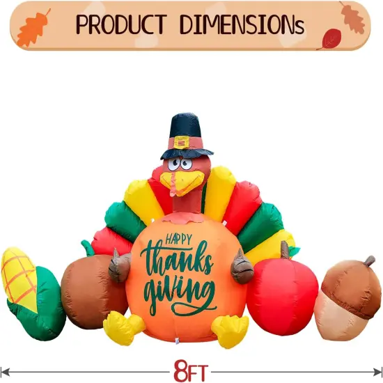 8FT Thanksgiving Inflatables Decorations, Turkey and Vegetables Blow Up with LED Lights for Autumns Fall Happy Thanksgiving Festival Outside Indoor Outdoor Lawn Holiday D&eacute;cor Harvest. {4}
