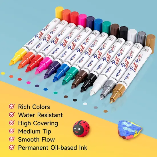 Paint Markers 8 Pack, Permanent paint markers Oil-Based Paint Pens With Medium Tips, Fast Drying and Waterproof. Suitable for Metal, Rock, Wood, Fabric, Plastic, Canvas, Mugs, Stone, Glass {2}