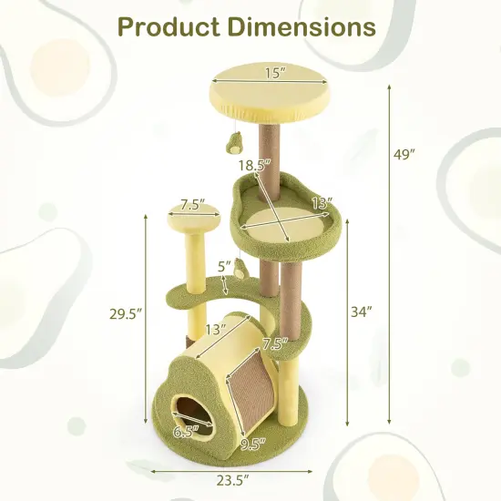 Green Engineered Wood Cat Tree with Avocado Platform, Scratching Posts and Toy {5}