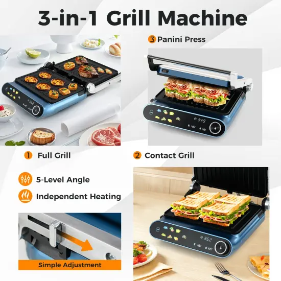 7-in-1 Electric Indoor Panini Press Grill &ndash; 1200W Contact Grill with Smart LED Display & Removable Plates {5}