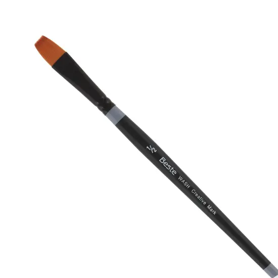 Creative Mark Beste Golden Taklon Wash, 1/2" Artist Paint Brush, Professional Watercolor Brushes, For Acrylic Painting, Short Handle, Sharp Edges, Hand-Tied & Shaped {1}