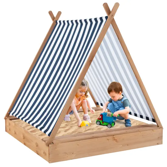 Wooden Sandbox with Canopy & Built-in Benches 49x48 {4}
