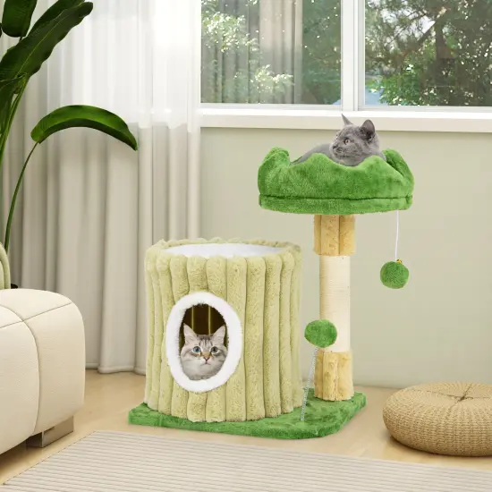 Green MDF Cat Tree with Plush Perch, Condo, Scratching Post and Toys with Dangling Ball {2}