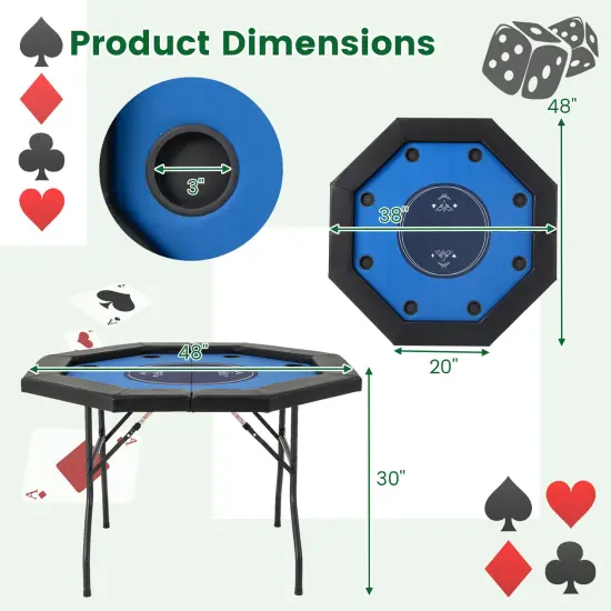 Folding Poker Table with Cup Holders, Armrest and Casino Felt Blue {4}