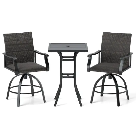 3 Pieces Patio Swivel Bar Set including 2 Swivel Chairs and 1 Bar Table with Aluminum Frame {1}