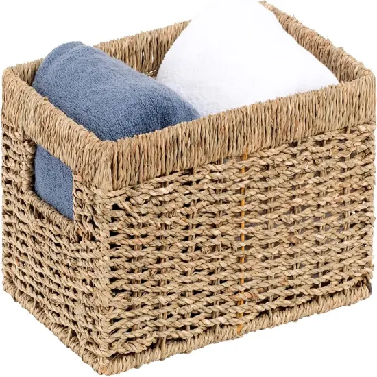Wicker Baskets (Medium, Seagrass, 1PC) Rattan Storage Baskets for Shelves, Woven Seagrass Holder {1}