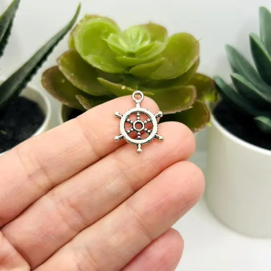 1, 4, 20 or 50 Pieces: Silver Nautical Ship Wheel Helm Charms {3}