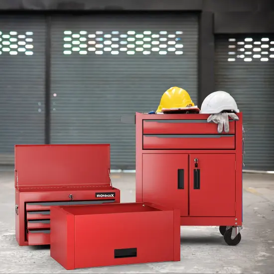 3-in-1 Rolling Tool Chest Storage Cabinet with Universal Wheels and 6 Different Size Drawers Red {3}