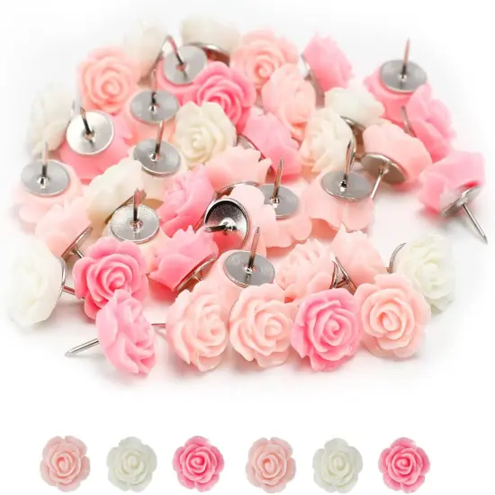 40Pcs Rose Theme Push Pins Rose Thumb Tacks Decorative Flower Cork Board Tacks for Bulletin Board, Photos Wall Maps and Other Offices Schools Supplies and Accessories, Resin&hellip; {2}