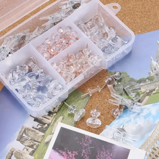 Clear Push Pins Set, 5 Styles 125-count Thumb Tacks Map Pins, Steel Point and Clear Plastic Head Pushpins Transparent Thumbtacks for Cork Board Bulletin Boards {3}