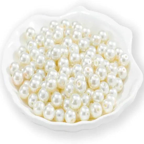 200Pcs Glass Pearl Beads Faux Pearls Round Czech Tiny Satin Luster Spacer Loose Beads Bulk with Holes Handcrafted for DIY Bracelets Jewelry Making Crafts Supplies (6MM, Cream) {1}