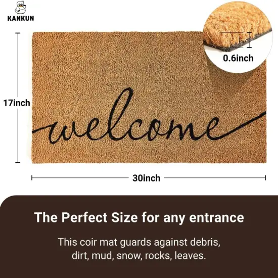 Coco Coir Door Mat with Heavy Duty Backing, Welcome Doormat (17" x 30"), Doormat Indoor Entrance (Cursive Welcome) {4}