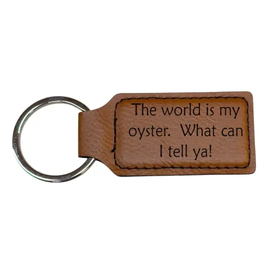 Keychain - Rectangle - The World is my oyster - Leather Rawhide/Black {1}
