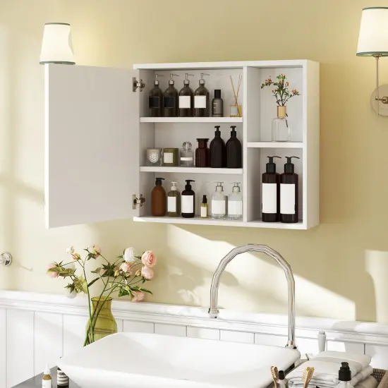 Wall Mounted Bathroom Medicine Cabinet with Single Mirror Door and 2 Inside Adjustable Shelves White {3}