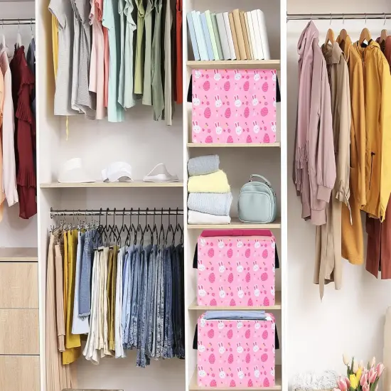 Rectangle Easter Basket Storage Bin Eggs Gift Basket Laundry Hamper Storage Basket Fabric Material Organization Basket Toy Box Nursery Hamper for Clothes Toys With Handles {5}