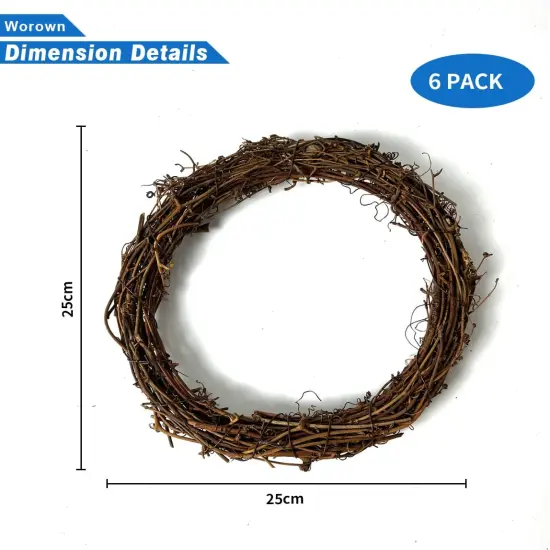 6 Pcs 10 Inch Natural Grapevine Wreaths frame, Vine Branch Wreath, Rattan Wreath for DIY Craft, Front Door Wall Hanging, Wedding and Party Decors {2}