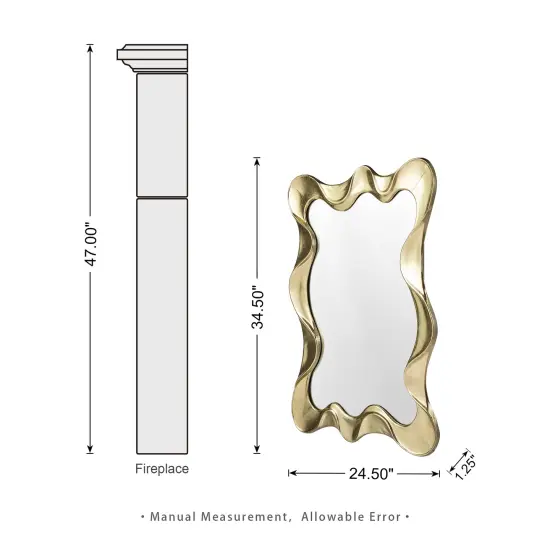 Set of 2 34.25"H Modern Gold Foil Metal Frame Wavy Wall Mirror {4}