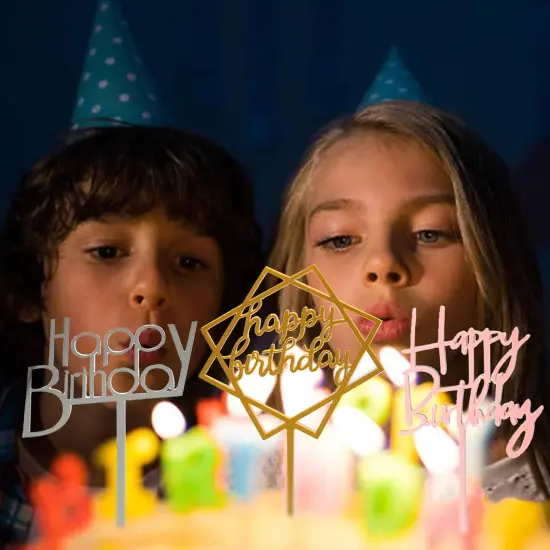 12 Pack Multi Styles Birthday Cake Topper Set, Acrylic Cake Bunting Decor Birthday Cake Picks Party Decorations Supplies(Gold) {4}