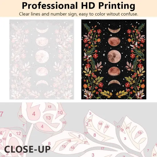 Paint by Numbers for Adults Moonlit Garden Painting by Numbers for Adults Moon Phase Surrounded by Vines and Flowers Black Adult Paint by Number Kit Unique Gift for Adults, 16"x20"(Frameless) {3}