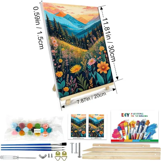 Mountain Paint by Numbers Kit for Adults with Frame, Flowers Paint by Number with Easel, DIY Landscape Adult Paint by Number Kits Framed Canvas for Home Wall Decor 8 x 12 Inch {2}