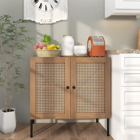 Rattan Sideboard with Adjustable Shelves and Metal Legs Natural {3}