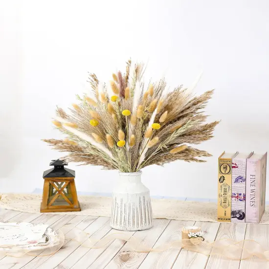 118PCS Natural Dried Flowers, Dried Pampas Grass, Home Vase Decoration, Bohemian Wedding Decorative Flower Bouquet Reed Bouquet {3}