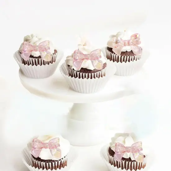 24pcs Pink Bow Cake Topper Bowknot Cupcake Toppers Cake Dessert Picks Decoration For Baby Shower Birthday Wedding Party Supplies {5}