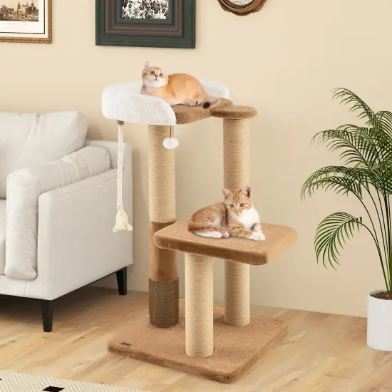 44 inches Modern Cat Tree with Scratching Posts and Dangling Ball {3}