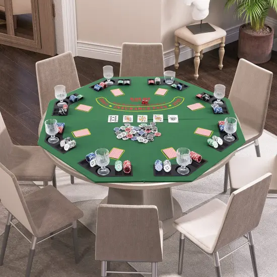 Felt Folding Portable Poker Table Top with Cup Holders and Chip Trays Green {6}