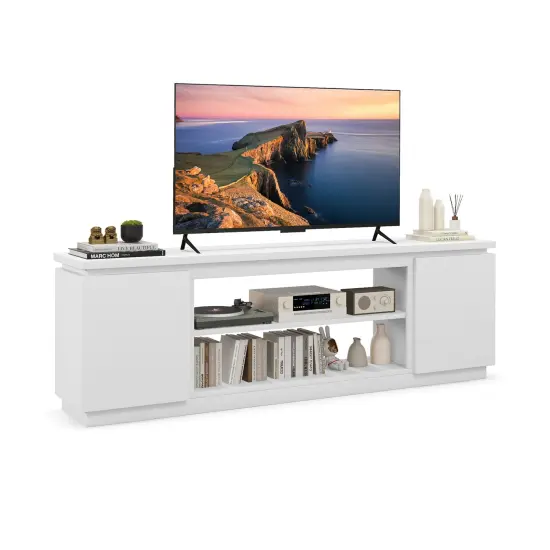 70" Entertainment TV Center with 3 Adjustable and Removable Shelves and 2 Enclosed Cabinets White {3}